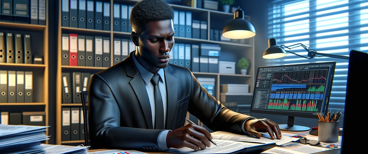 forensic accountant examining files 